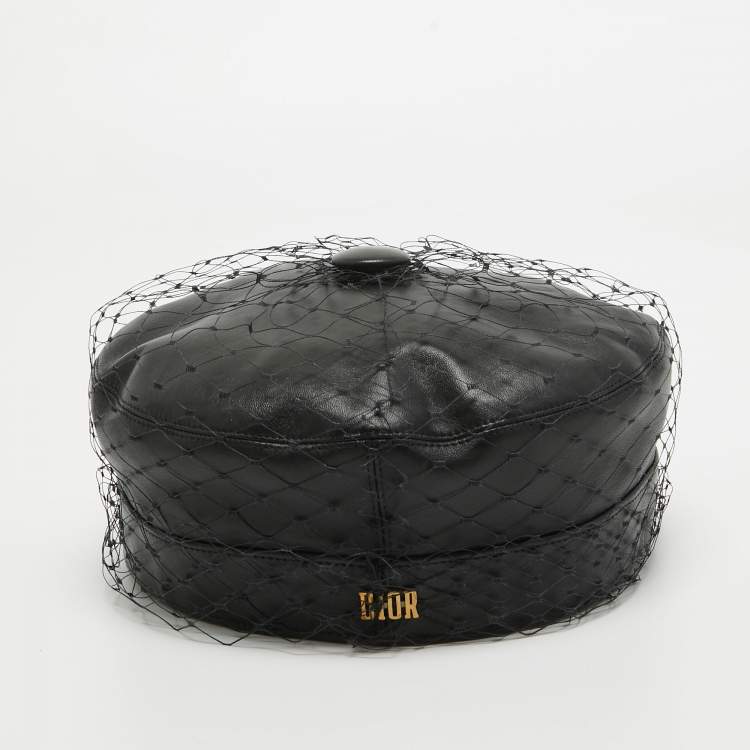 Pre Owned Dior Black Leather Newsboy Veil Cap
