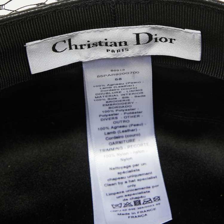 Pre Owned Dior Black Leather Newsboy Veil Cap