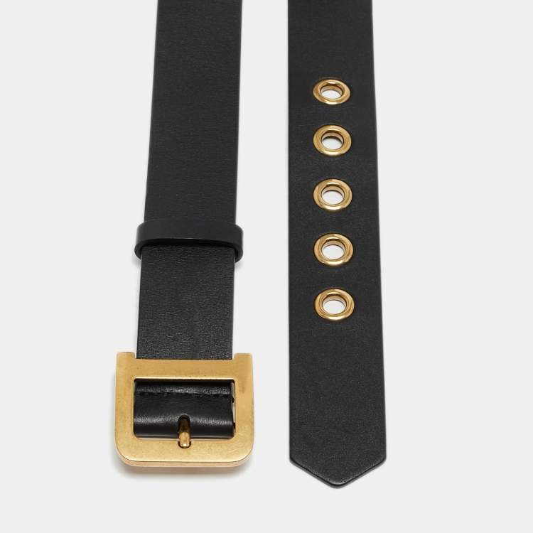 Pre Owned Dior Black Leather Diorquake Buckle Belt 75 CM