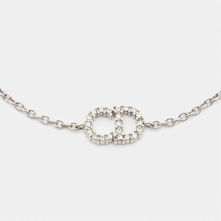 Pre Owned Dior CD Crystal Silver Tone Bracelet