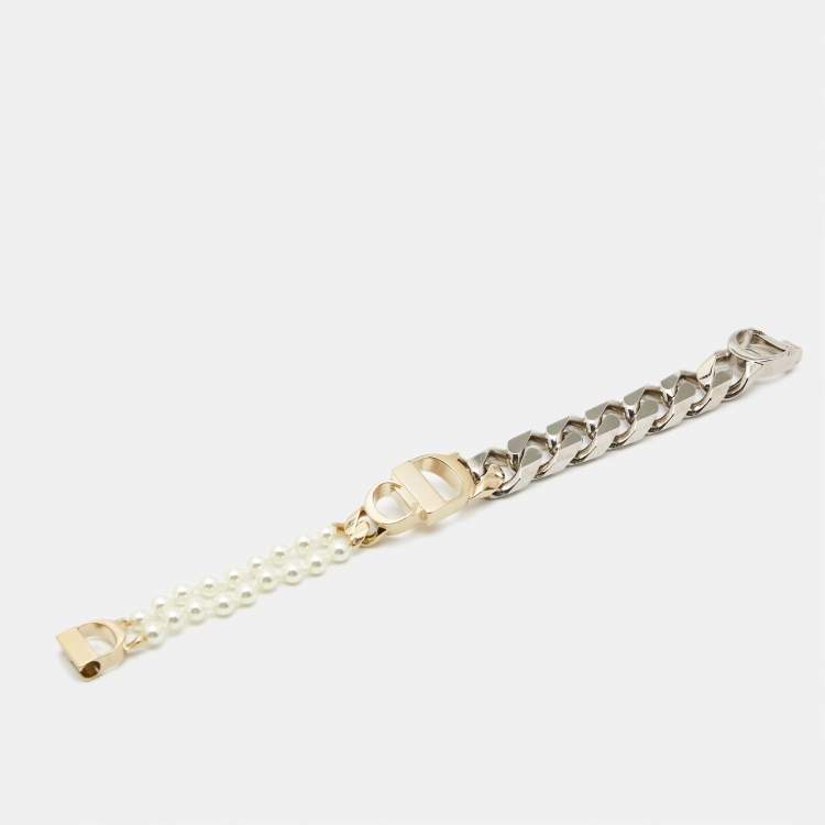 Pre Owned Dior x Sacai Faux Pearl Two Tone Bracelet