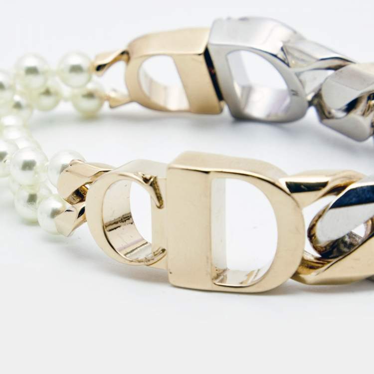 Pre Owned Dior x Sacai Faux Pearl Two Tone Bracelet