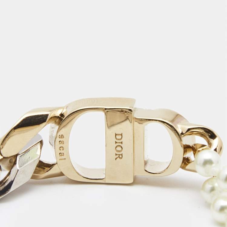 Pre Owned Dior x Sacai Faux Pearl Two Tone Bracelet