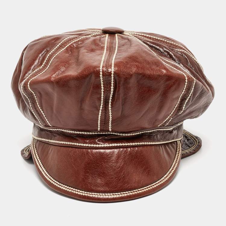 Pre Owned Dior Brown Leather Newsboy Cap