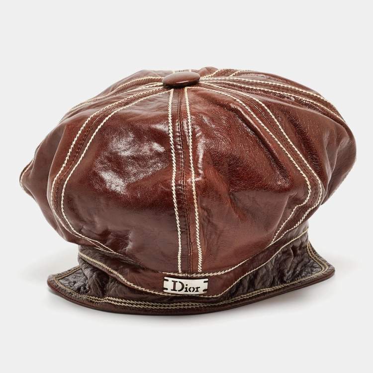 Pre Owned Dior Brown Leather Newsboy Cap