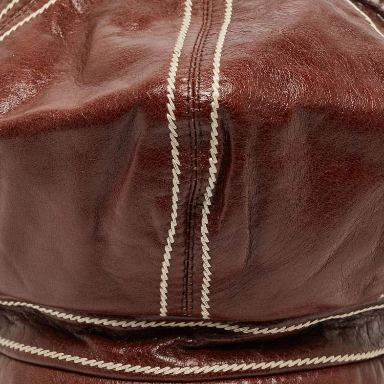 Pre Owned Dior Brown Leather Newsboy Cap