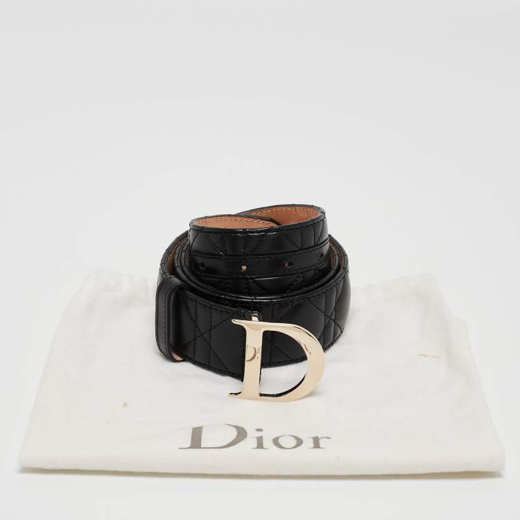 Pre Owned Dior Black Cannage Leather D Buckle Belt 90 CM