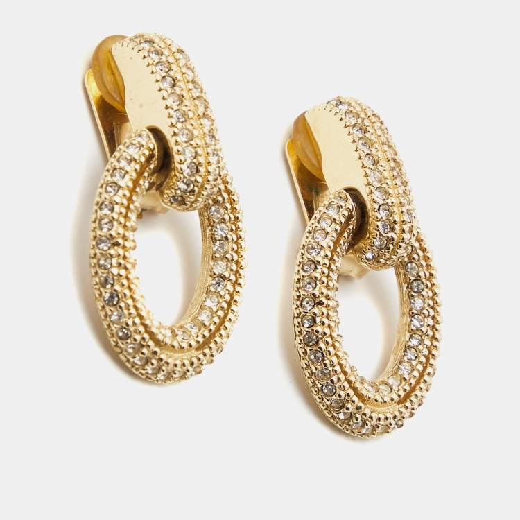 Pre Owned Dior Crystal Gold Tone Earrings