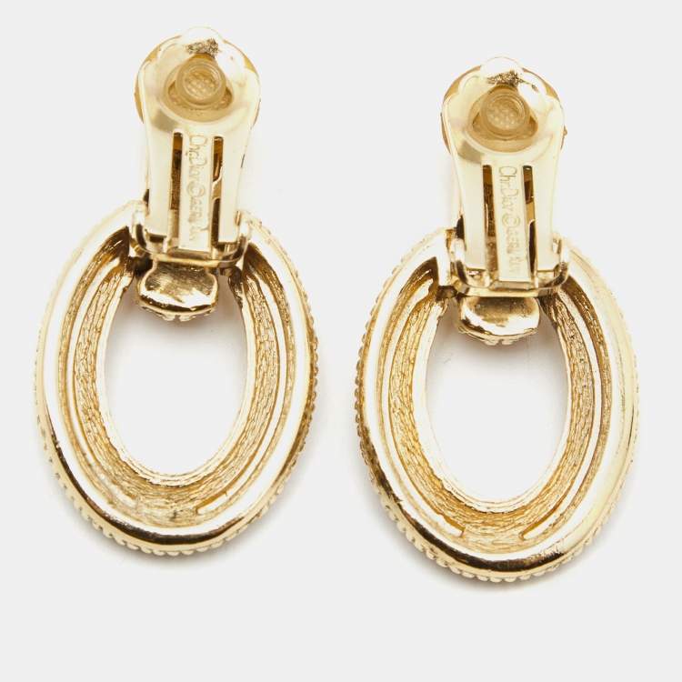 Pre Owned Dior Crystal Gold Tone Earrings