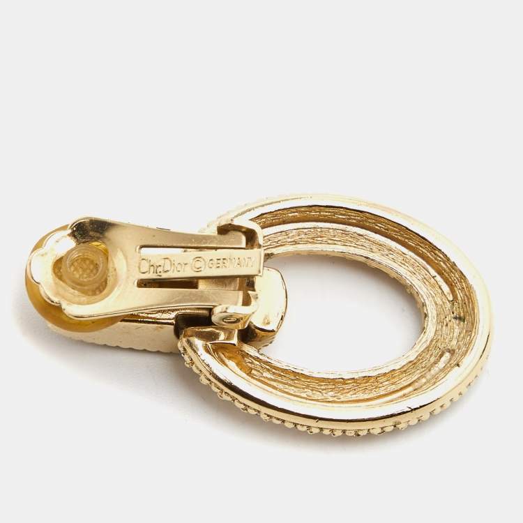 Pre Owned Dior Crystal Gold Tone Earrings