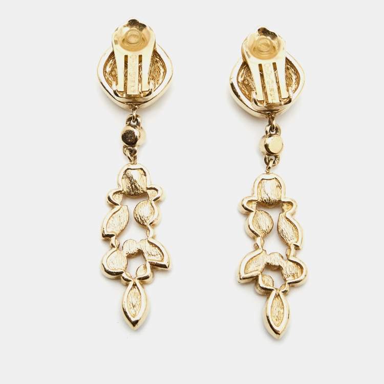Pre Owned Christian Dior Crystals Gold Tone Earrings