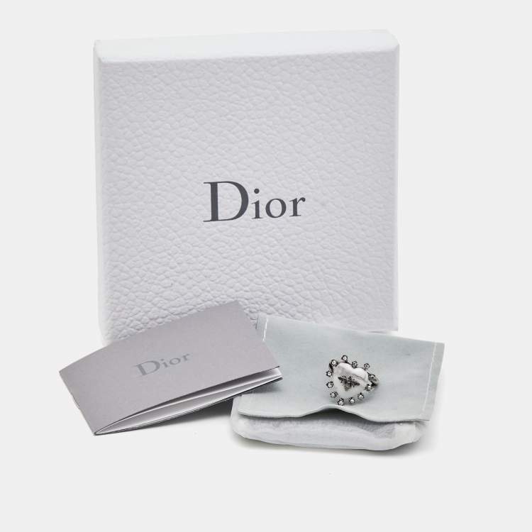 Pre Owned Dior 'Blue Bohèmienne' Bee Crystal Resin Silver Tone Ring Size 52 