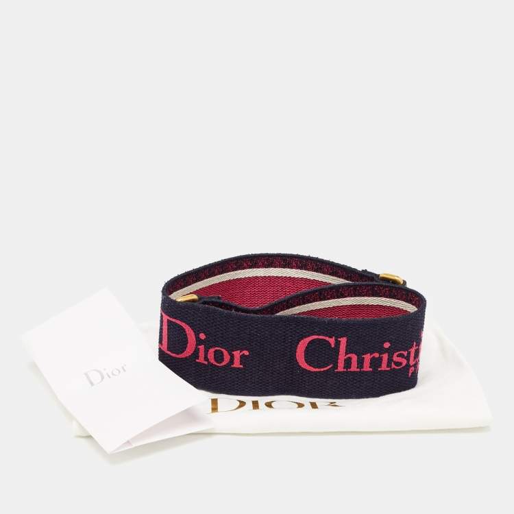 Pre Owned Dior Navy Blue/Pink Canvas and Leather Shoulder Bag Strap