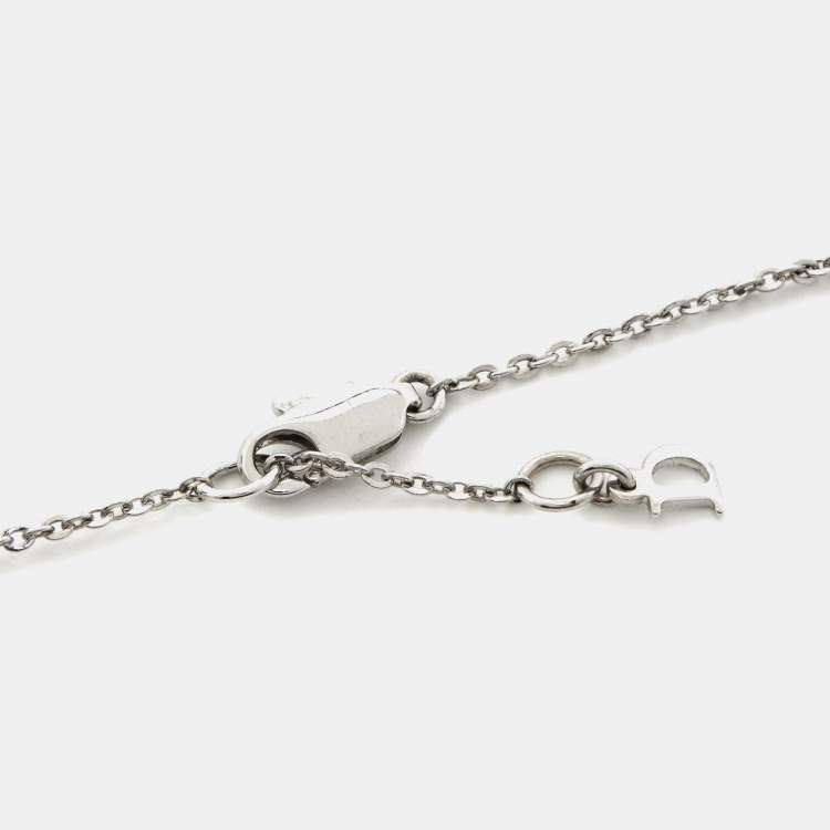 Pre Owned Dior Logo Crystal Silver Tone Necklace and Earrings