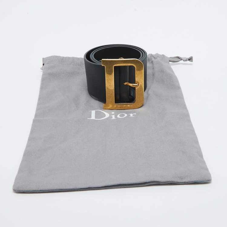Pre Owned Dior Black Leather Diorquake Buckle Belt 70 CM
