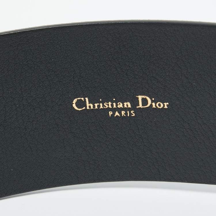 Pre Owned Dior Black Leather Diorquake Buckle Belt 70 CM