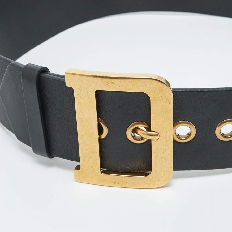 Pre Owned Dior Black Leather Diorquake Buckle Belt 70 CM