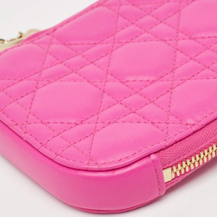 Pre Owned Dior Pink Cannage Leather Lady Dior Phone Chain Holder