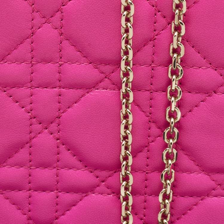 Pre Owned Dior Pink Cannage Leather Lady Dior Phone Chain Holder