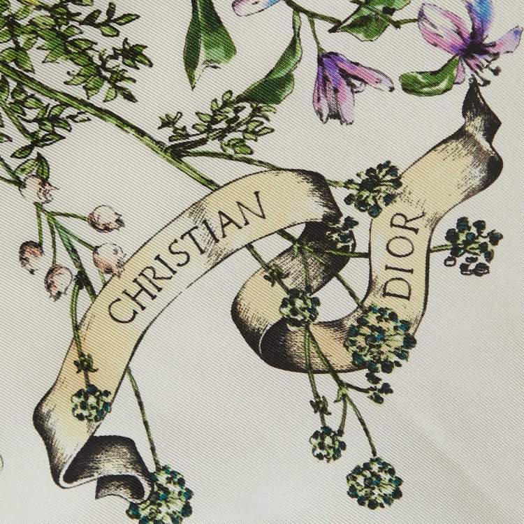 Pre Owned Christian Dior White Floral Print Silk D-Constellation Square Scarf