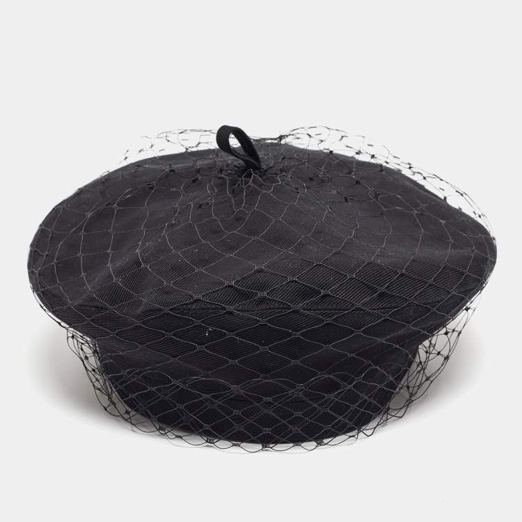 Pre Owned Christian Dior Black Cotton and Mesh Beret Size 58