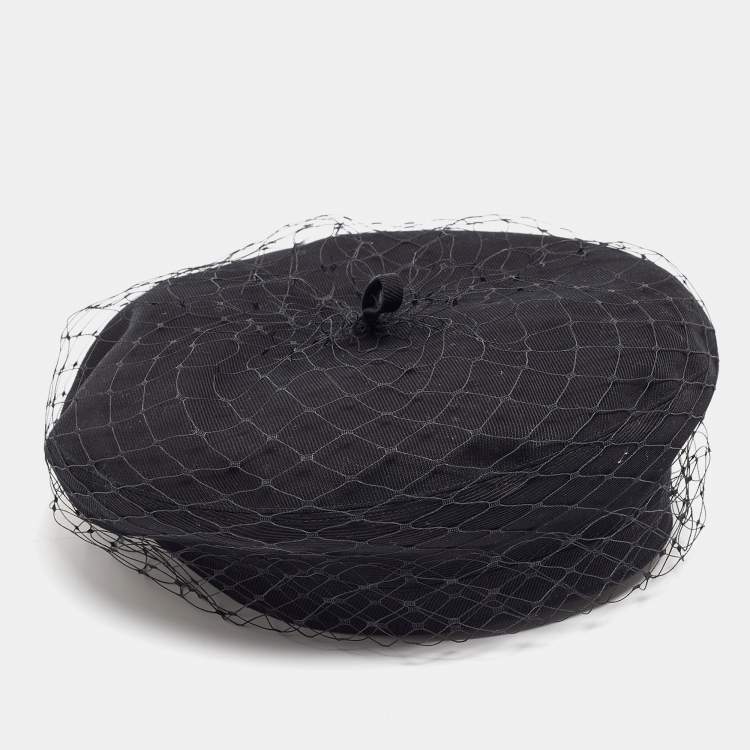 Pre Owned Christian Dior Black Cotton and Mesh Beret Size 58