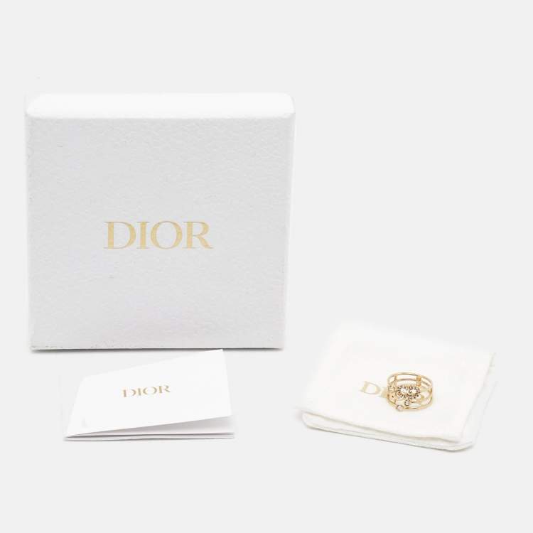 Pre Owned Dior CD Crystals Gold Tone Metal Ring Size 54