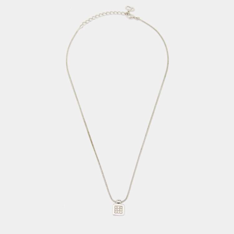 Pre Owned Dior Silver Tone Blue Oblique Trotter Pendant Necklace