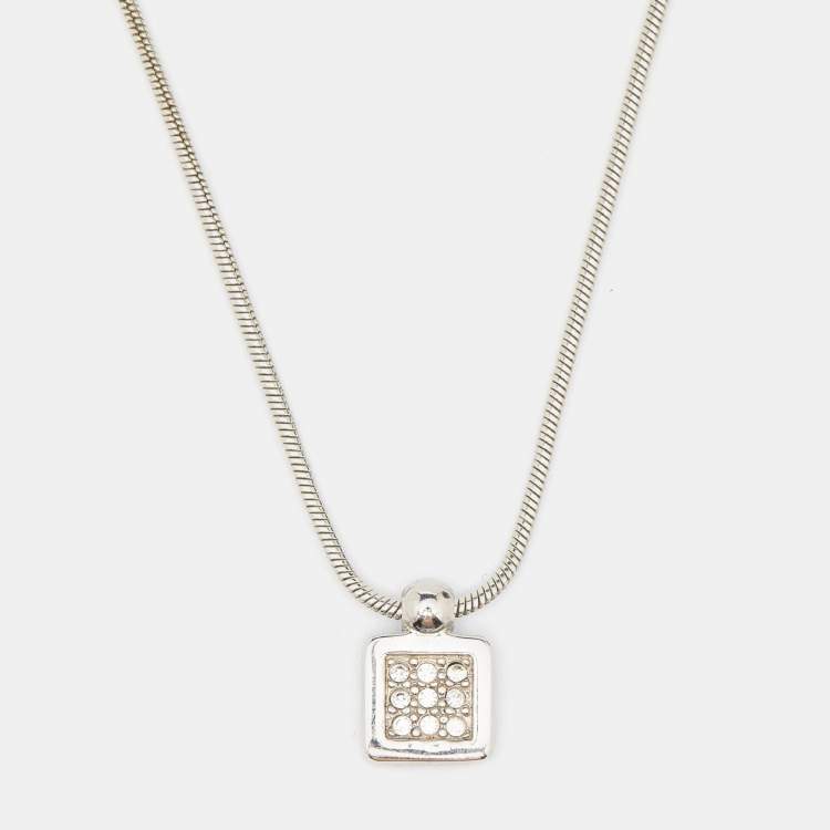 Pre Owned Dior Silver Tone Blue Oblique Trotter Pendant Necklace