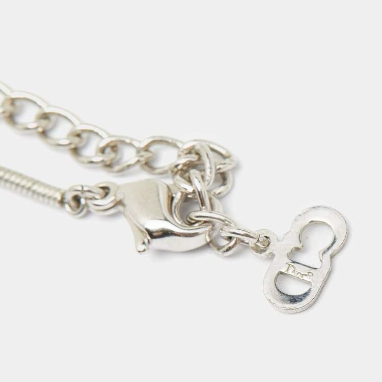 Pre Owned Dior Silver Tone Blue Oblique Trotter Pendant Necklace