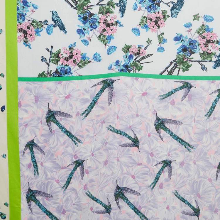 Pre Owned Dior Multicolor Floral Birds Bugs Print Silk Scarf