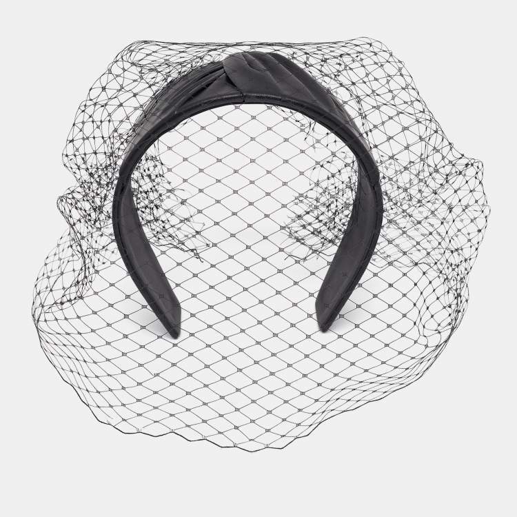 Pre Owned Dior Black Leather Veil Trimmed Poesy Headband One Size