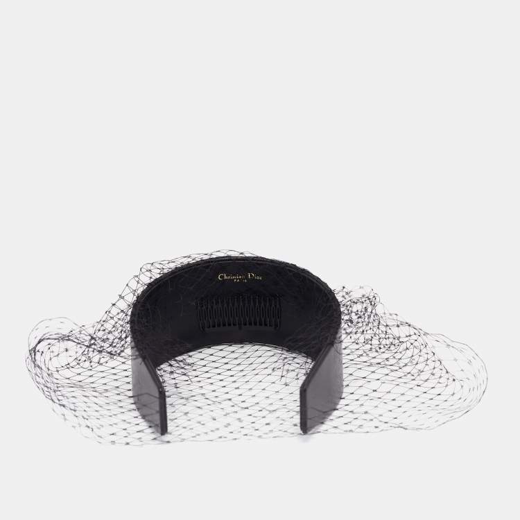 Pre Owned Dior Black Leather Veil Trimmed Poesy Headband One Size