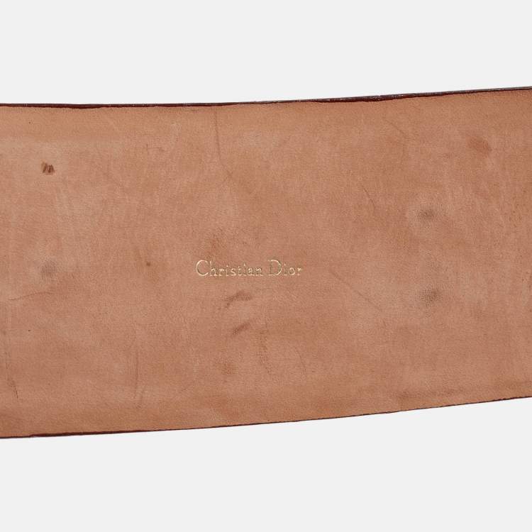 Pre Owned Dior Red Leather Embellished Wide Waist Belt 106CM