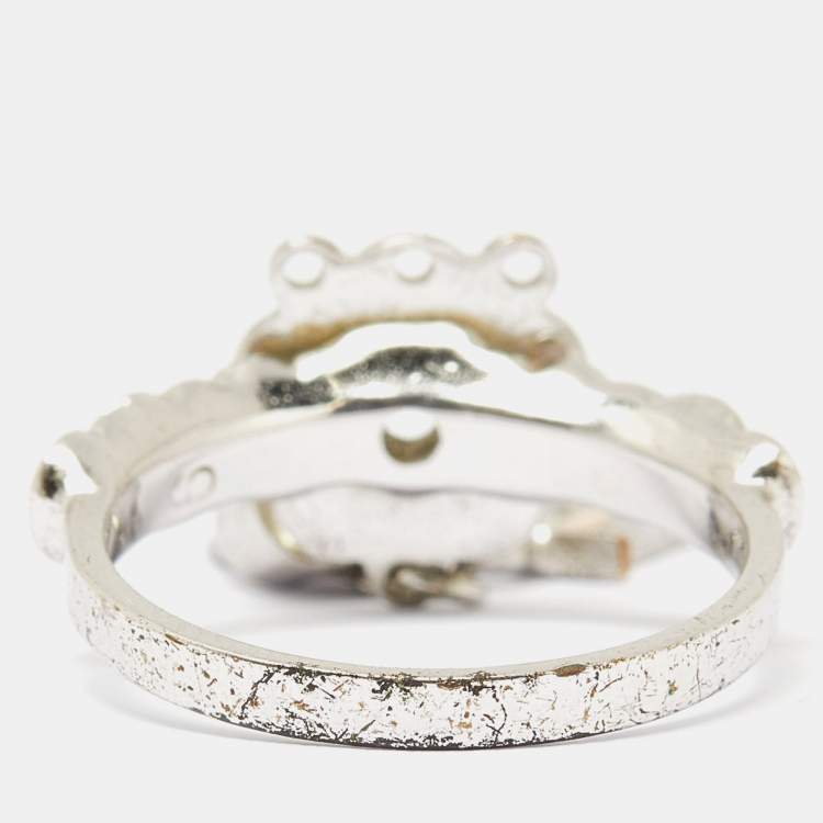 Pre Owned Dior Bague Enamel Crystal Silver Tone Charm Ring Size 52