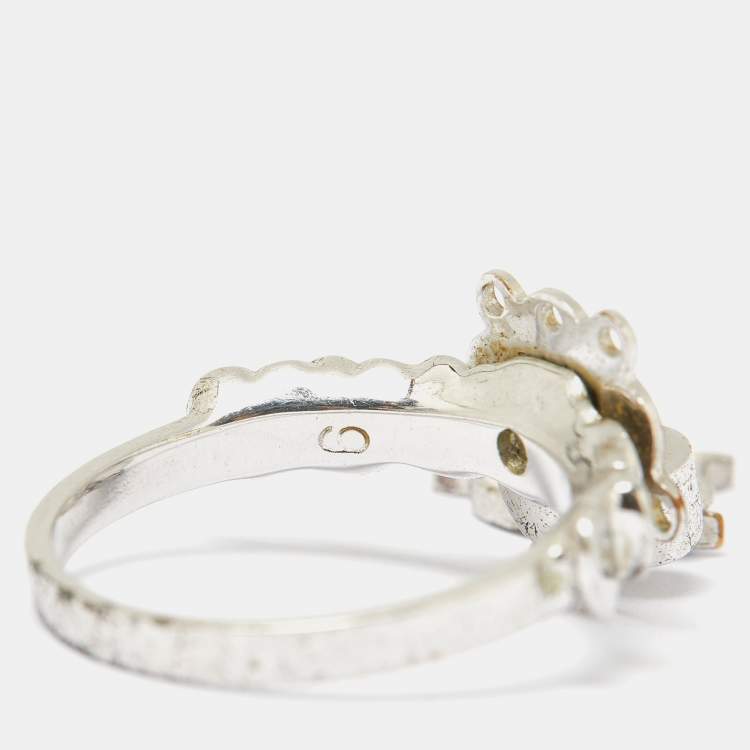 Pre Owned Dior Bague Enamel Crystal Silver Tone Charm Ring Size 52