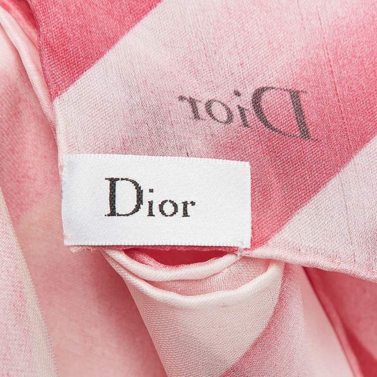 Pre Owned Christian Dior Pink/Yellow Diagonal Stripe Silk Square Scarf 
