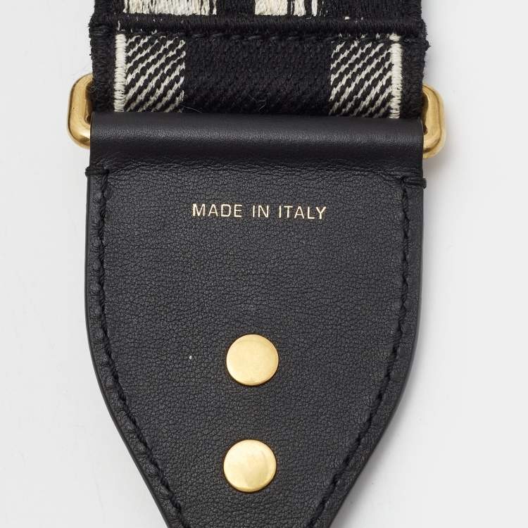 Pre Owned Dior Black/White Embroidered Canvas and Leather Embellished Shoulder Bag Strap