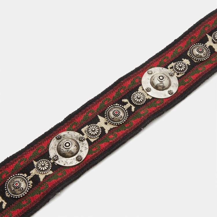 Pre Owned Dior Multicolor Embroidered Canvas and Leather Embellished Shoulder Bag Strap