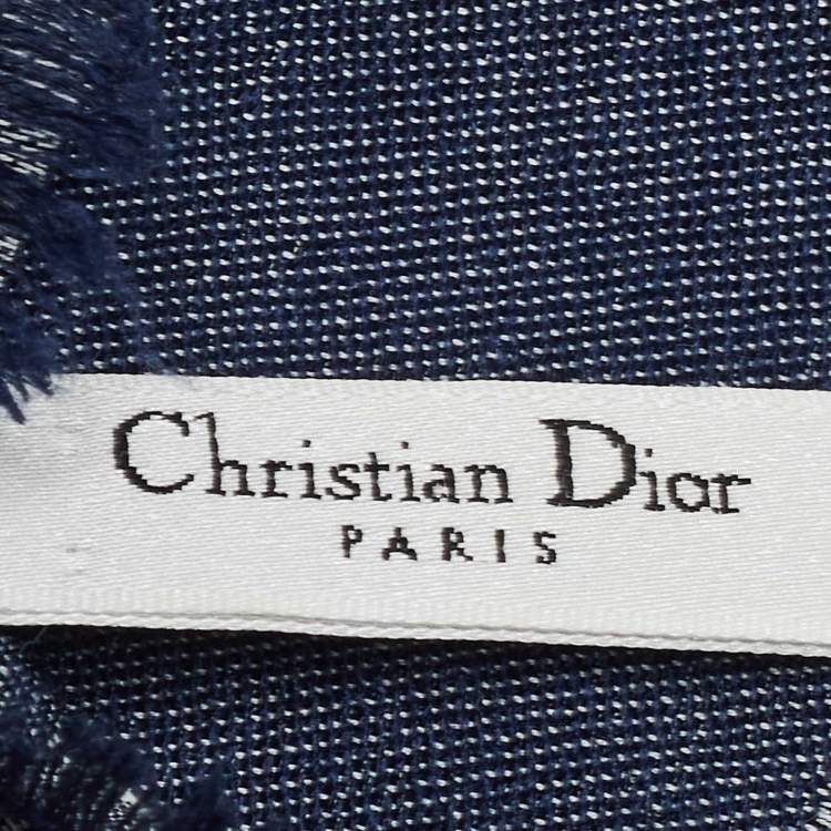 Pre Owned Christian Dior Blue Patterned Cashmere Blend Scarf 