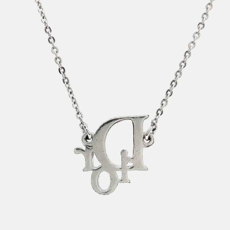 Pre Owned Dior Oblique Crystal Silver Tone Necklace