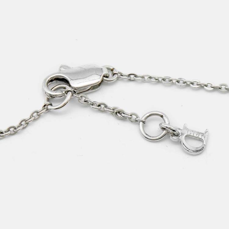 Pre Owned Dior Oblique Crystal Silver Tone Necklace
