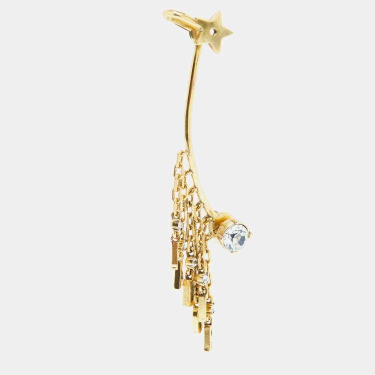 Pre Owned Dior Jadior Crystals Gold Tone Single Cuff Earrings