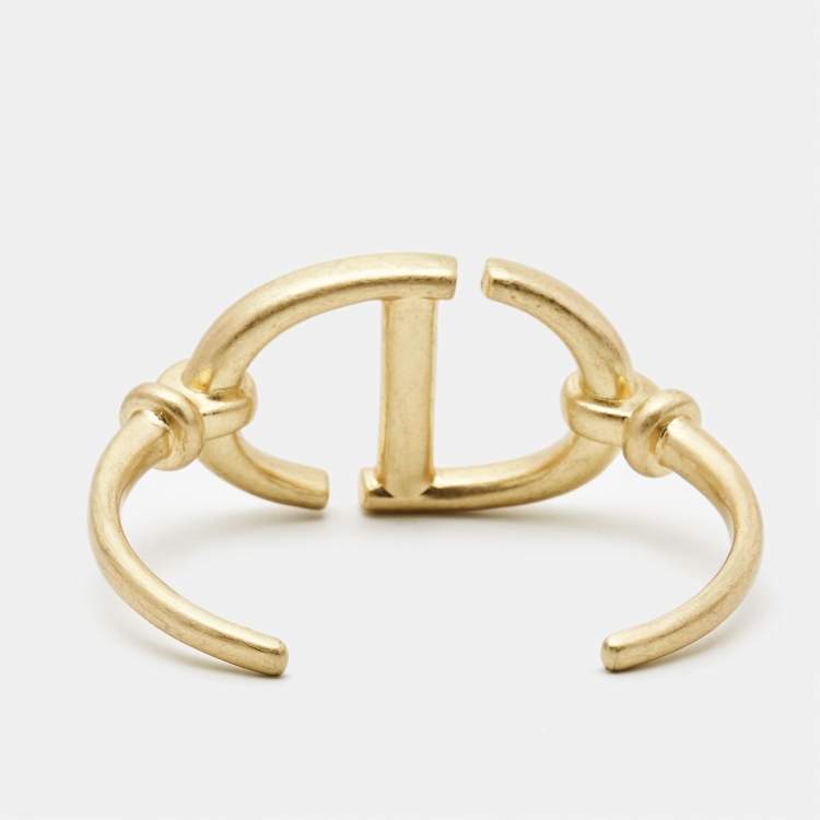 Pre Owned Dior CD Navy Logo Gold Tone Cuff Bracelet