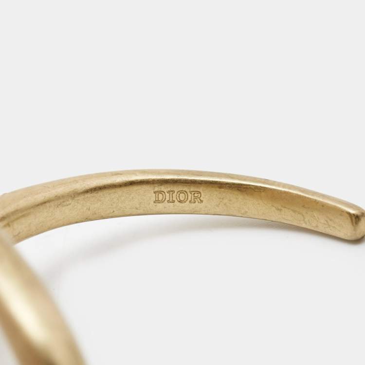 Pre Owned Dior CD Navy Logo Gold Tone Cuff Bracelet
