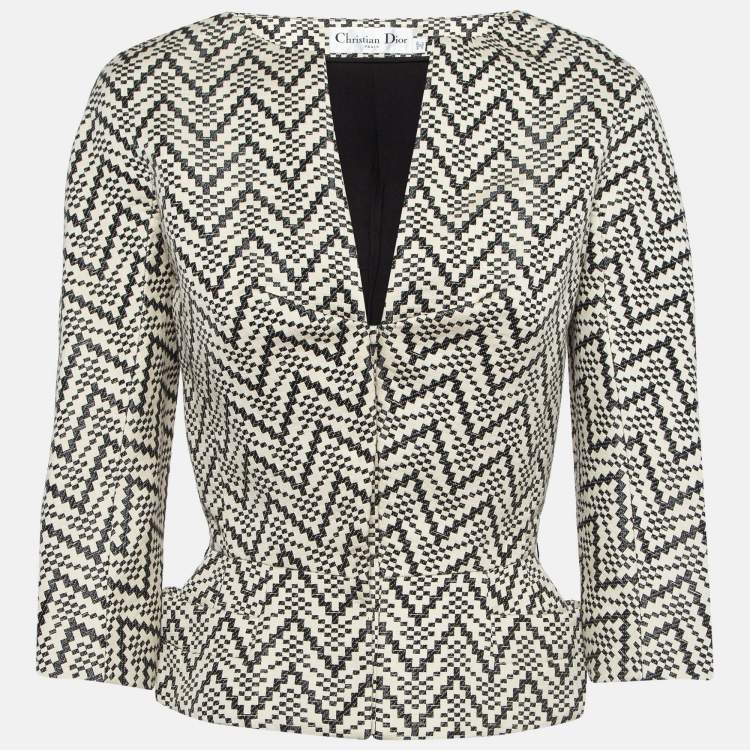 Pre Owned Christian Dior Cream/Black Pixel Pattern Cotton Blend Flared Jacket S