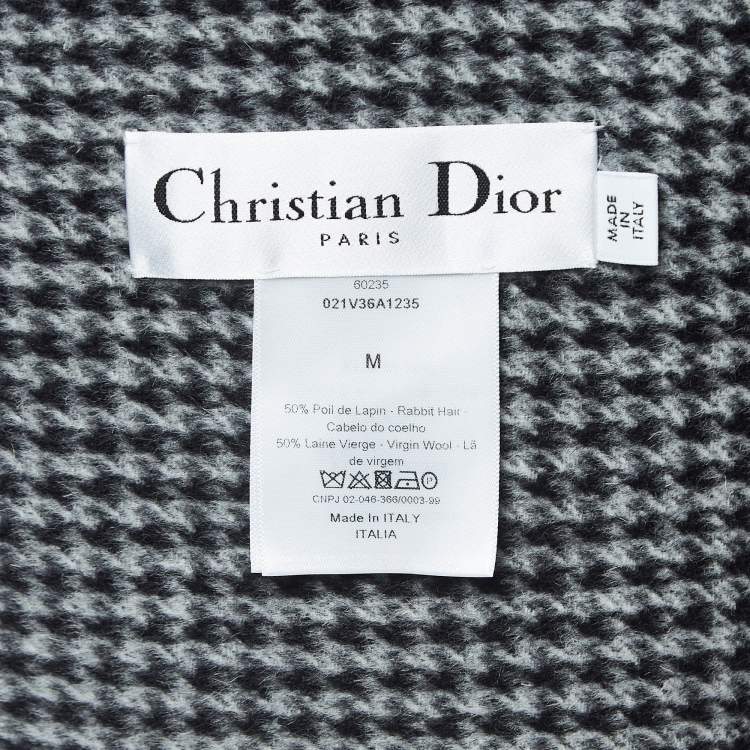 Pre Owned Christian Dior Wool Blend Herringbone Fringed Poncho M