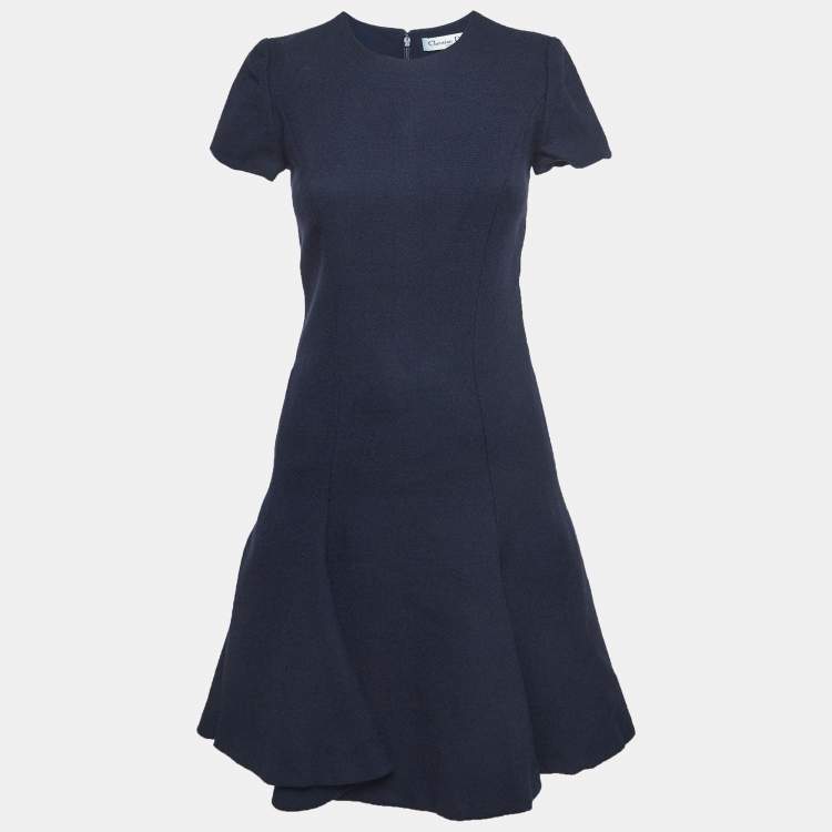 Pre Owned Christian Dior Navy Blue Wool Flared Mini M