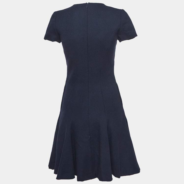 Pre Owned Christian Dior Navy Blue Wool Flared Mini M