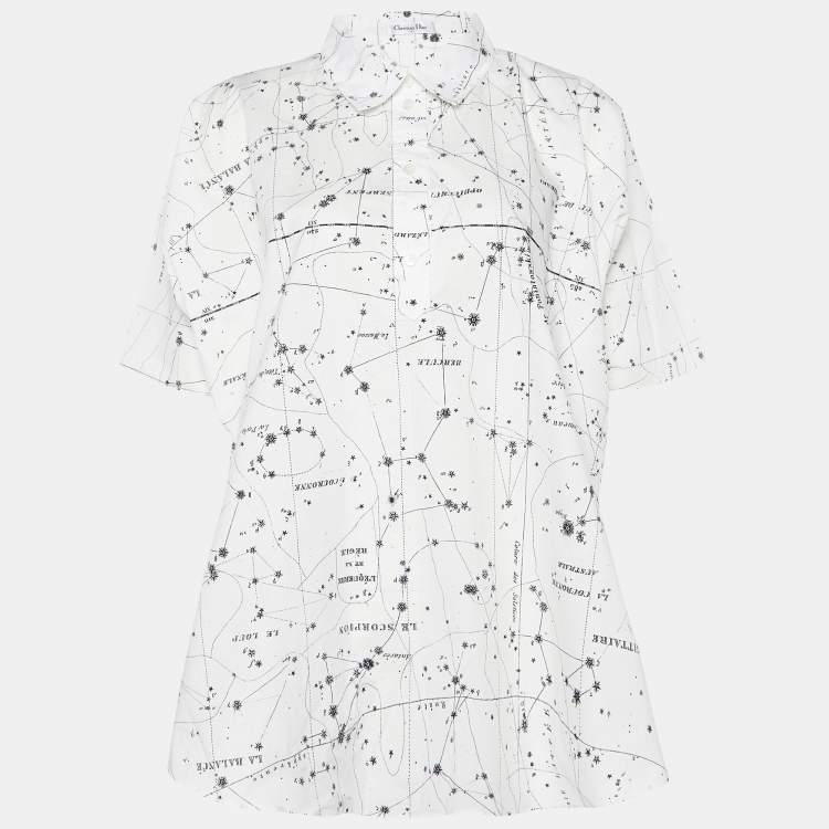 Pre Owned Dior White Constellation Print Cotton Tunic Top M